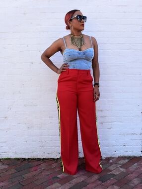 e.Laniese Red Wide-Leg Track Pants